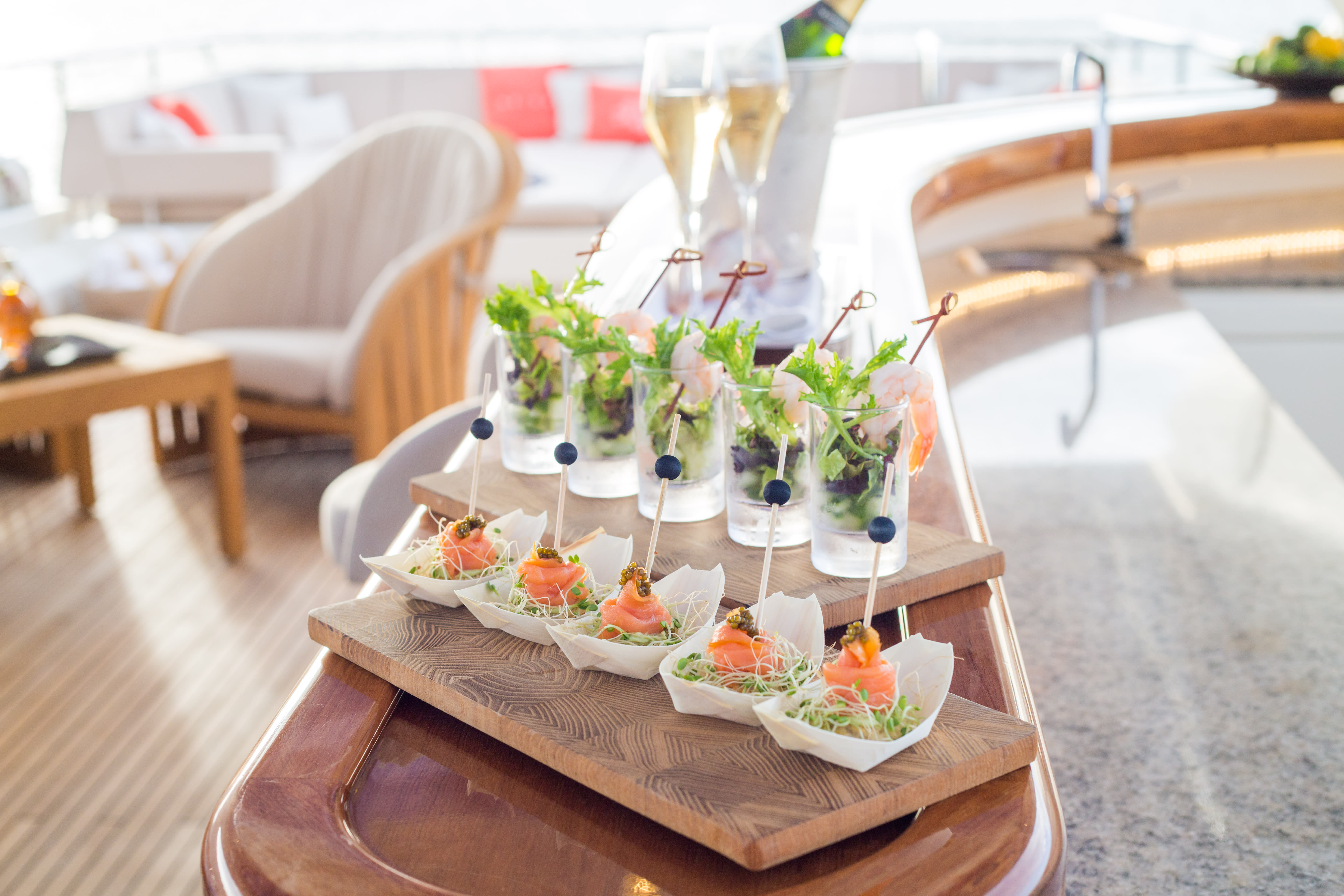 Gourmet canopes on a superyacht
